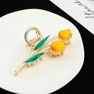 ACCESAR Elegant New Yellow Tulip Metal Hair Claw Large Alloy Hair Accessory with Fashionable Oil Drop Back Stylish Head Accessory
